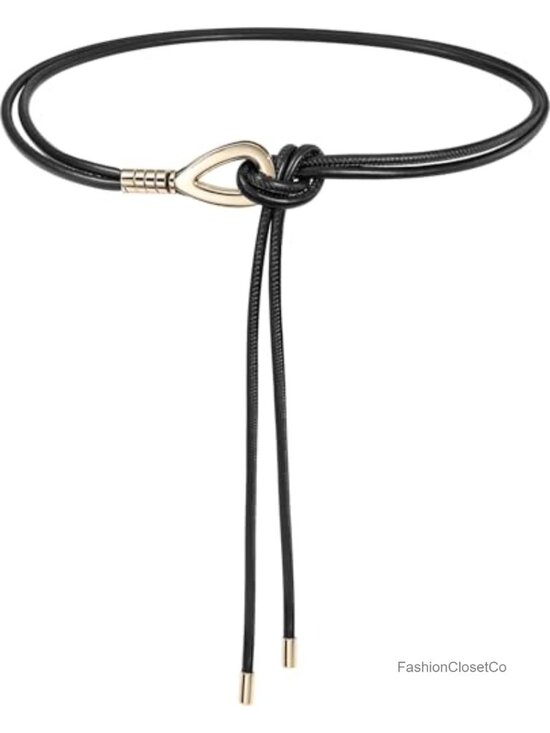 Accessories - PU Leather Knotted Skinny Waist Belt Gold Buckle Adjustable for Dresses